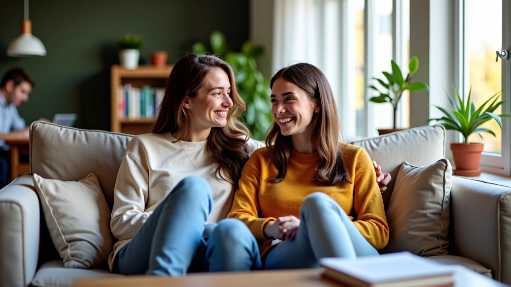 Twee studenten zitten samen op een bank in een gedeelde woonkamer
